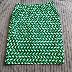 Charter Club Black White and Green Midi Skirt with Pockets Back Slit Size 8